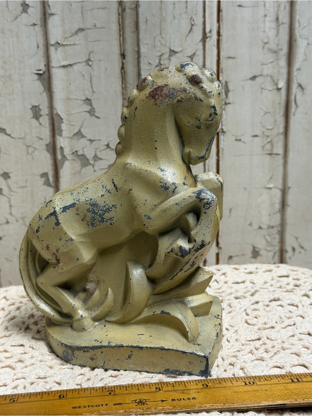 Vintage-Style Yellow Decorative Horse Sculpture by